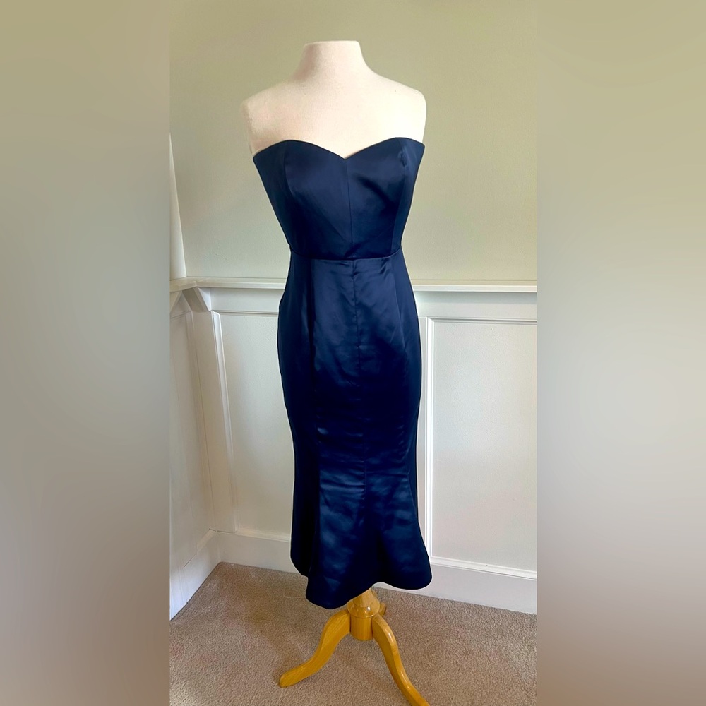 Likely navy satin midi dress